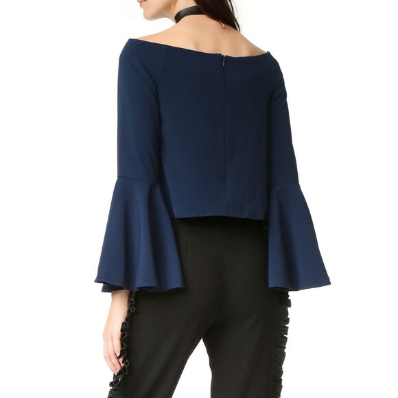 KEEPSAKE The Label Harmony off the shoulder bell sleeve top blouse navy XXS NEW - Picture 3 of 7